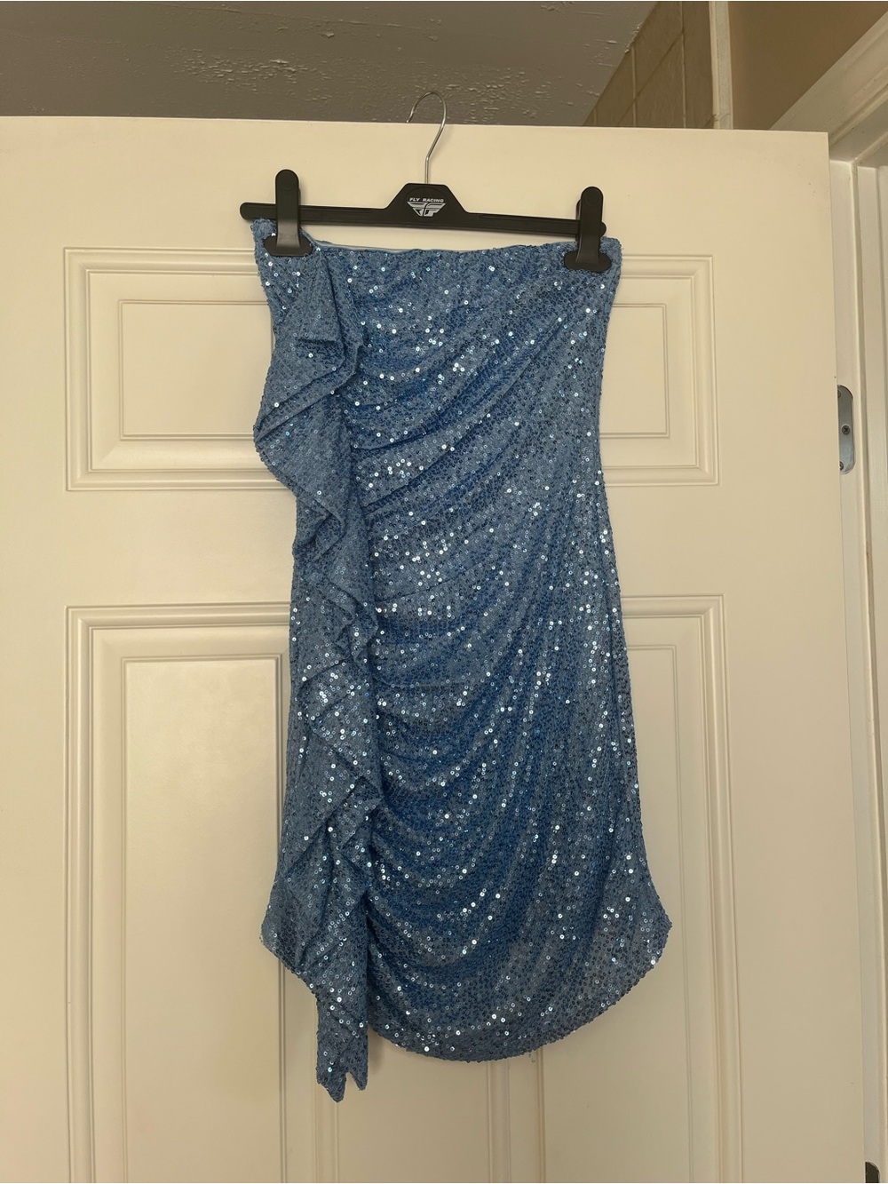 Hello Molly Blue Sequin Mini Skirt with Ruffle Detail